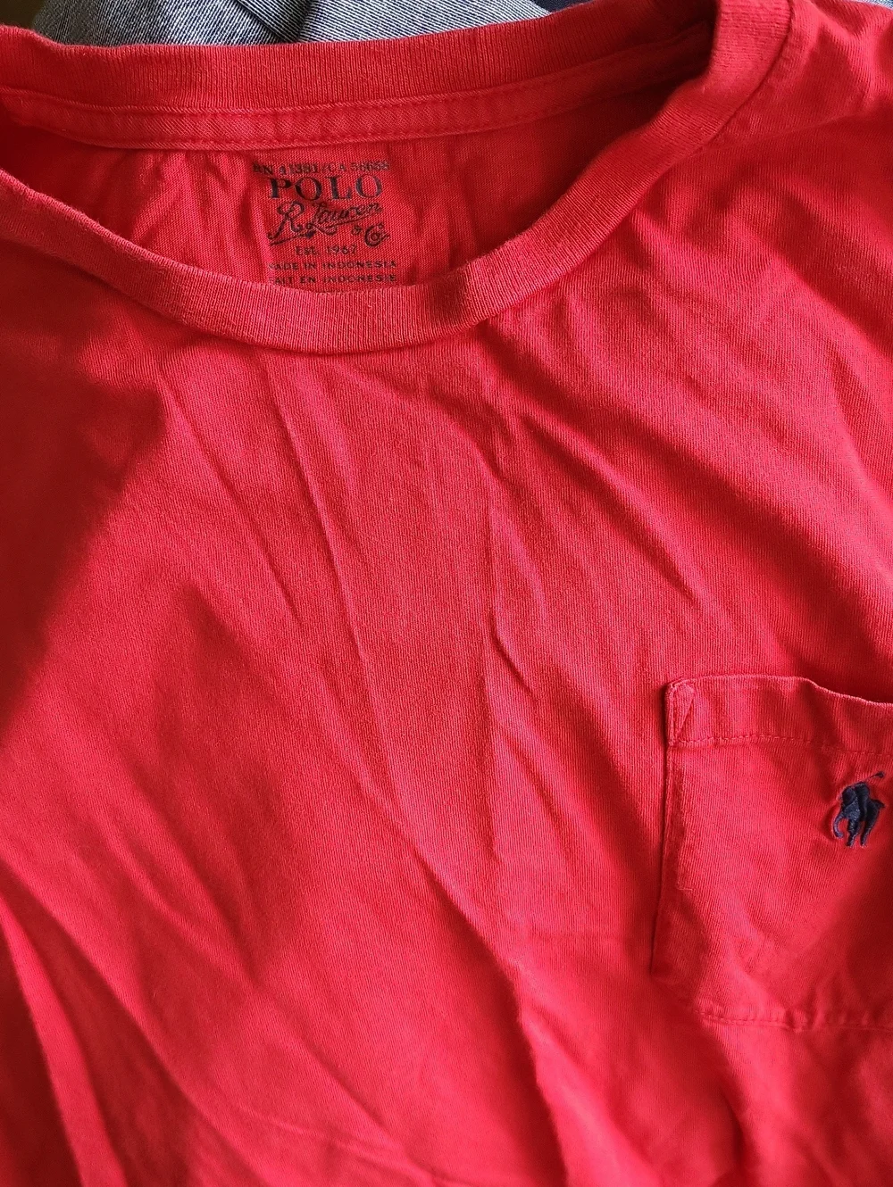 Polo by Ralph Lauren Red Pocket Long Sleeve T-Shirt with Navy Pony, Size L